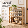 Xarqeli™ 5-Tier Natural Wood Shoe Rack, Open Entryway Organizer — overview