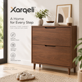 Xarqeli™ Walnut 2-Drawer Shoe Cabinet, Mid-Century Entryway Organizer — overview
