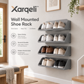 Xarqeli™ Gray 4-Tier Wall-Mounted Shoe Rack, Space-Saving Organizer — overview