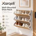 Xarqeli™ 3-Tier Wall-Mounted Shoe Rack with Wood-Look Shelves — overview