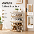 Xarqeli™ 5-Tier Foldable Shoe Rack, Natural Wood-Look Storage Organizer — overview